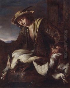 A Boy Holding Ducks by Giacomo Francesco Cipper