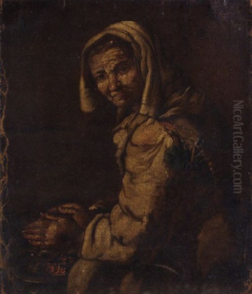 A Peasant Woman Warming Her Hands At A Fire - view 1