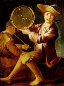 Zwei Manner Mit Einem Tamburin by Giacomo Francesco Cipper
