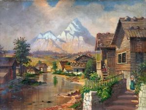 Village With Mountian Range In Background