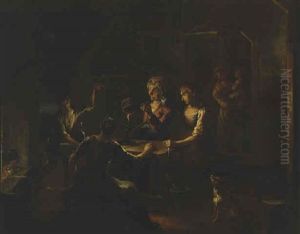 Peasant Women Setting A Mouse Trap By Candlelight Outside A Cottage by Giacomo Francesco Cipper
