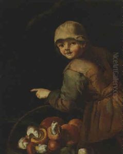 A Boy With A Basket Of Mushrooms by Giacomo Francesco Cipper