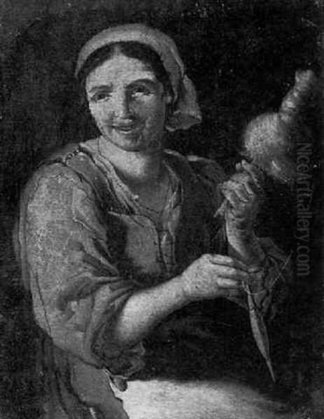A Peasant Woman Spinning Yarn - view 1