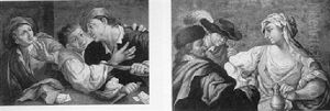 Men Quarreling At Cards Men Admiring A Serving Girl by Giacomo Francesco Cipper