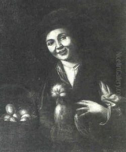 A Peasant Boy Holding A Chicken Beside A Basket Of Eggs by Giacomo Francesco Cipper