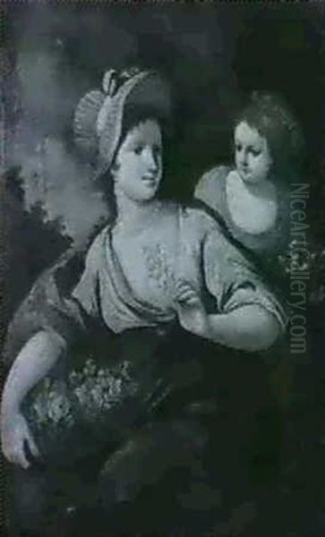 Two Girls With Baskets Of Flowers - view 1