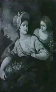 Two Girls With Baskets Of Flowers by Giacomo Francesco Cipper