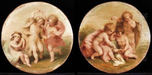 Landscapes With Putti Playing (pair) - view 1