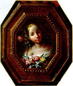 Trompe L'oeil Eines Jungen Madchens Mit Blumen In Einem Gemalten Rahmen