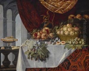 Still Life Of Fruit On A Table With An Architectural Setting Beyond