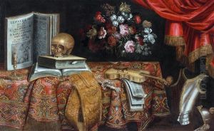 A Vanitas Still Life With Violin (collaboration W/workshop) by Pier Francesco Cittadini