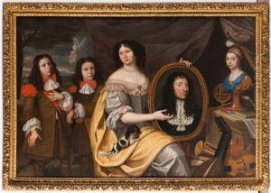 Portrait D"une Femme Tenant Le Portrait En Medaillon De Son Mari, Avec Ses Enfants Portrait D"une Femme Tenant Le Portrait En Medaillon De Son Mari, Avec Ses Enfants