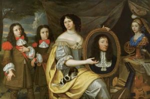 Portrait D'une Femme Tenant Le Portrait En Medaillon De Son Mari, Avec Ses Enfants