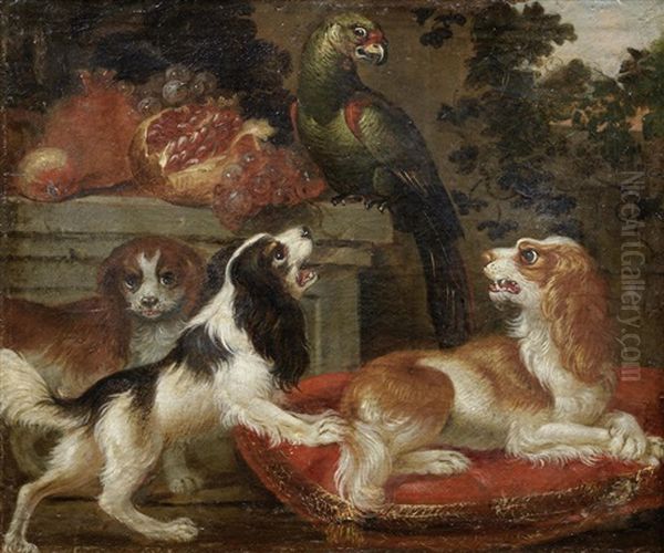 Dogs And A Parrot In A Landscape - view 1