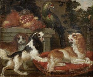Dogs And A Parrot In A Landscape