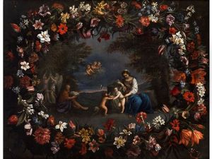 Blumengirlande Mit Heiliger Familie, Jungem Johannes Und Engeln by Pier Francesco Cittadini