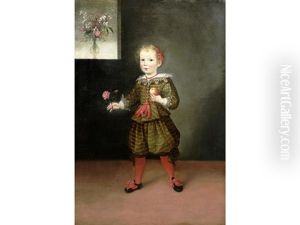 Portrait Of A Boy, Full-length, In A Green Doublet And Hose, Holding A Rose And An Apple thumbnail