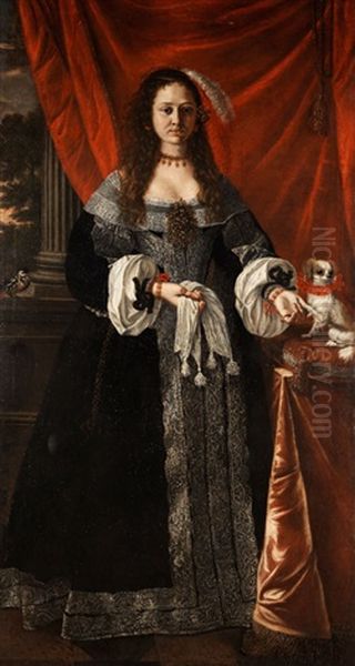 Portrait Einer Adeligen Italienischen Dame Mit Hundchen - view 1