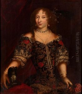 Portrait Of A Noble Lady (princess Henrietta Of England?), In A Blue Embroidered Dress With Pearl Ear Pendants, A Dog By Her Side Portrait Of A Noble Lady (princess Henrietta Of England?), In A Blue Embroidered Dress With Pearl Ear Pendants, A Dog By Her Side