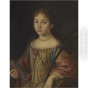 A Portrait Of A Young Girl As Saint Catherine Holding A Book And The Martyr's Palm