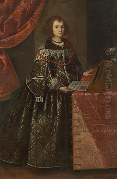 Portrait Of A Lady Playing The Harpsichord - view 1