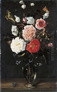 Roses And Forget-me-nots In A Glass Vase Roses And Forget-me-nots In A Glass Vase