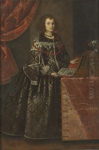 Portrait Of A Lady In A Black Dress And Red Necklace, Playing The Harpsichord by Pier Francesco Cittadini