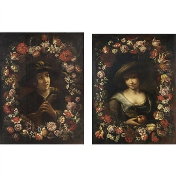 Ghirlanda Di Fiori Con Suonatore (+ Ghirlanda Di Fiori Con Contadina; Pair) - view 1