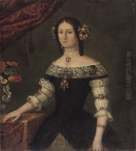 Portrait Of A Lady Her Right Hand Resting On A Book by Pier Francesco Cittadini