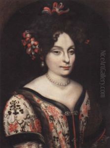 Portrait Of A Lady Wearing Ribbons In Her Hair And A White Embroidered Dress
