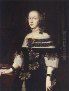Portrait Of A Lady Wearing Black With Blue And Gold Bows