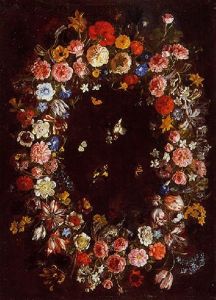 Guirlande De Fleurs Aux Papillons Et Aux Oiseaux