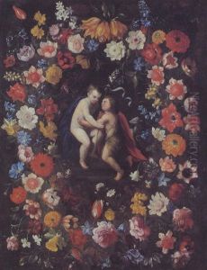 Ghirlanda Di Fiori Con Il Gesu Bambino E San Giovannino by Pier Francesco Cittadini