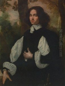 Portrait Of A Gentleman, Wearing Black Costume, A Landscape Beyond