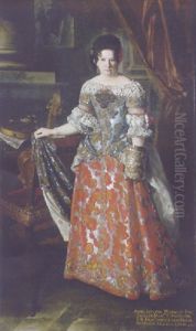 Portrait Of Anna Joseph Monialis In An Embroidered Blue And Red Dress, Right Hand Resting On A Chair Portrait Of Anna Joseph Monialis In An Embroidered Blue And Red Dress, Right Hand Resting On A Chair