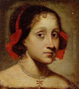 Head Of A Young Woman With A Red Ribbon In Her Hair
