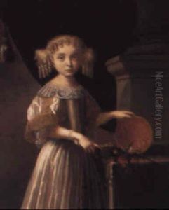 Portrait Of A Girl In A White Dress, Holding An Overturned Basket Of Flowers Portrait Of A Girl In A White Dress, Holding An Overturned Basket Of Flowers