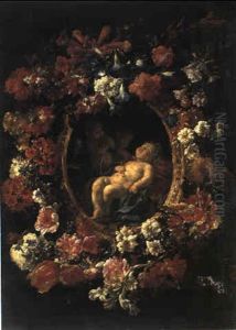 Ghirlanda Di Fiori Con Ges- Bambino Dormiente by Pier Francesco Cittadini