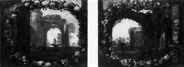 A Garland Of Assorted Flowers- Surrounding An Architectural Ruin... Surrounding Classical Buildings.. - view 1
