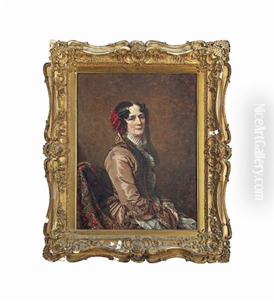 Portrait Of A Lady, Seated, Half-length, In A Brown Dress With Lace Cuffs - view 1