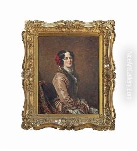 Portrait Of A Lady, Seated, Half-length, In A Brown Dress With Lace Cuffs