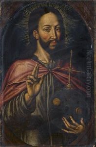 Christ As Salvator Mundi, In A Painted Arch by Anthuenis Claeissins
