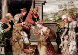 Esther Before King Ahasuerus With Haman Being Sent To The Gallows Beyond by Anthuenis Claeissins
