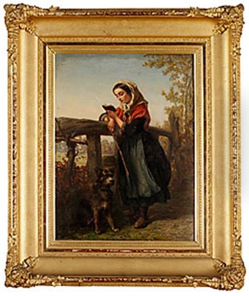 Lasande Flicka Med Hund - view 1