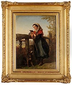 Lasande Flicka Med Hund by Constant Guillaume Claes