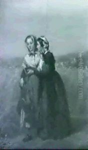 The Shared Secret/a Genre Scene With Two Young Women By A Wheat Field by Constant Guillaume Claes