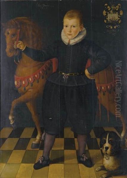 Portrait D'un Jeune Garcon En Pied, Tenant Son Cheval Par Le Harnais - view 1