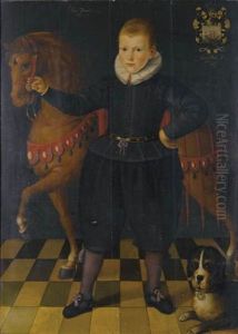 Portrait D'un Jeune Garcon En Pied, Tenant Son Cheval Par Le Harnais