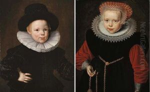 Portrait Of Wouter Gael, Aged Four, In An Embroidered Black Doublet, White Ruff & Black Hat by Jan Claesz