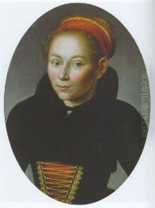 Portrait Of A Woman, Wearing A Provincial Costume And A Red Ribbon In Her Hair